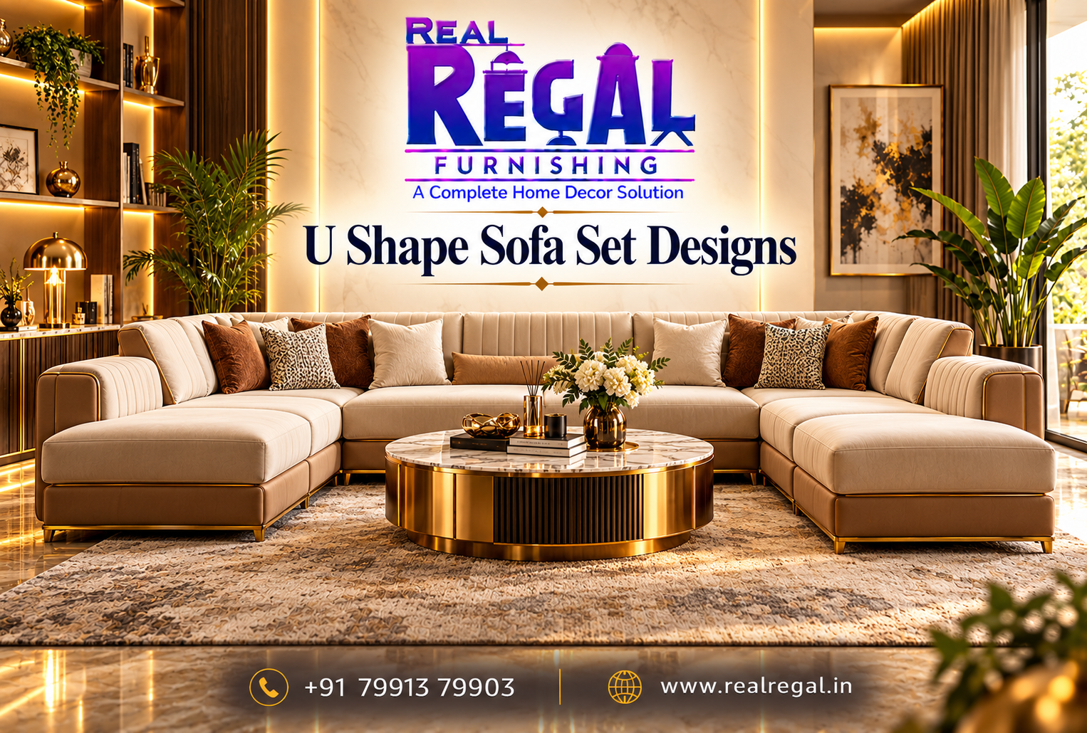 Modern U Shape Sofa Set Designs for large homes with premium upholstery and spacious seating