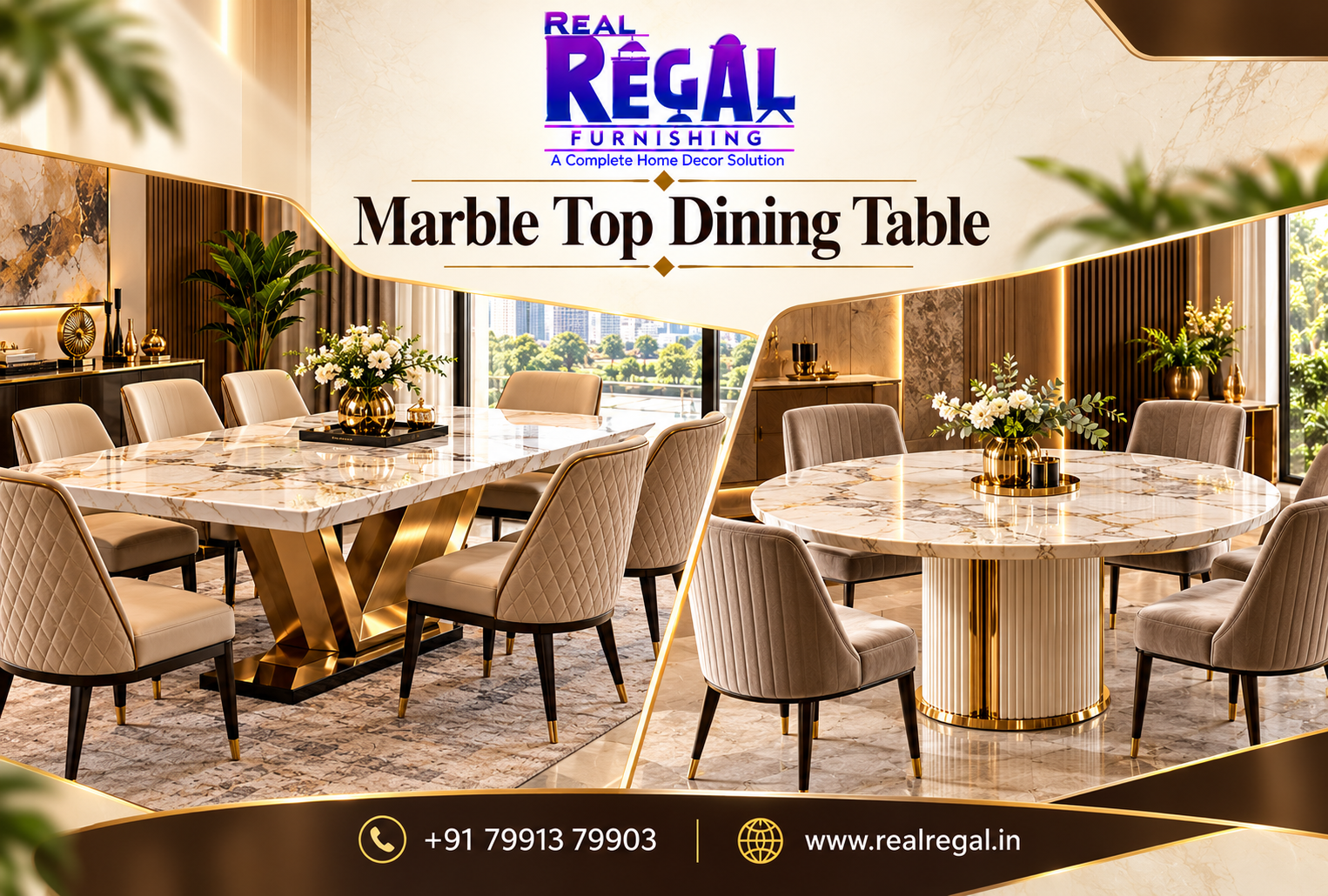 Elegant Marble Top Dining Table with premium chairs in a modern dining room