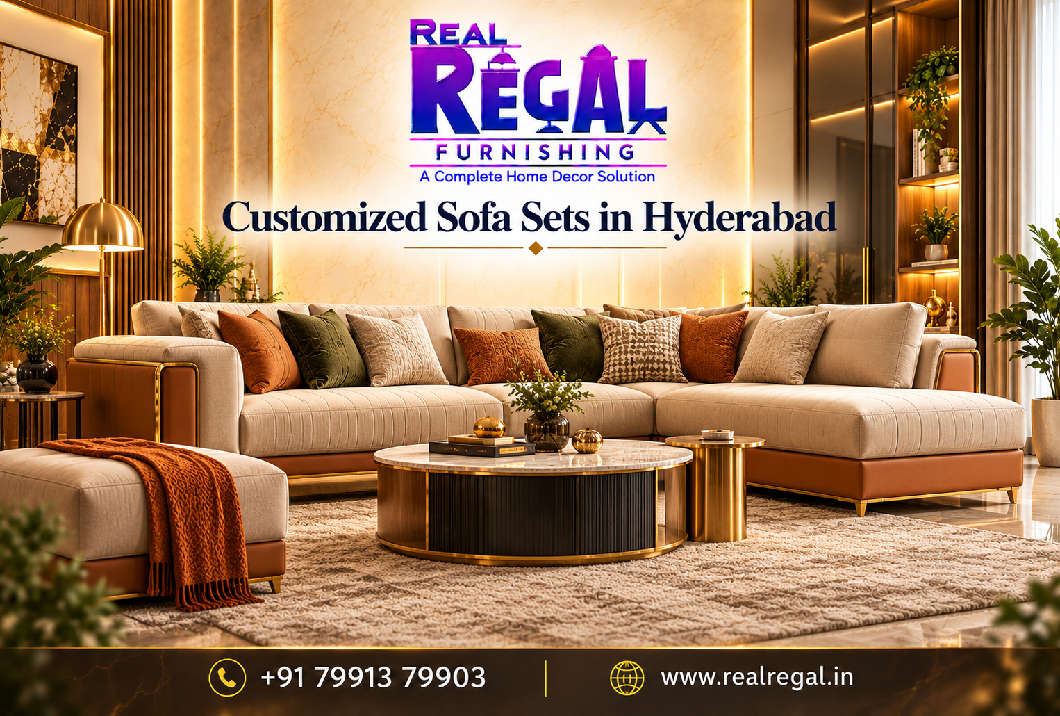 Premium customized sofa sets in Hyderabad for modern apartments by Real Regal Furnishing