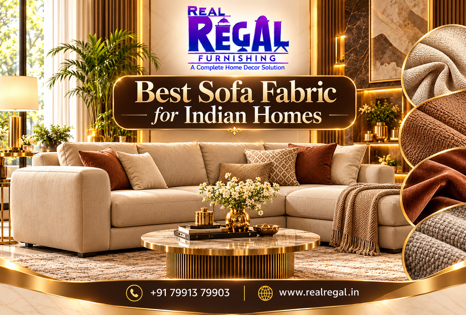 Best Sofa Fabric for Indian Homes featuring cotton, polyester, velvet, linen and modern sofa upholstery designs